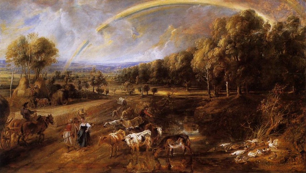 Peter Paul Rubens (1577 - 1640), Krajobraz z tęczą, 1636, Londyn (obraz w posiadaniu Wallace Collection)